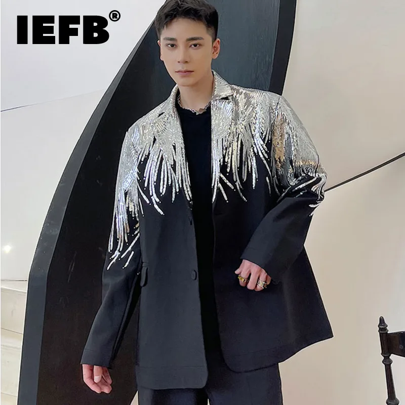 IEFB Heavy Craft Embroidery Sequin Trend Casual Men\'s Blazer 2023 New Autumn Fashion fit Jacket Streetwear Suit Coat 9Y9245