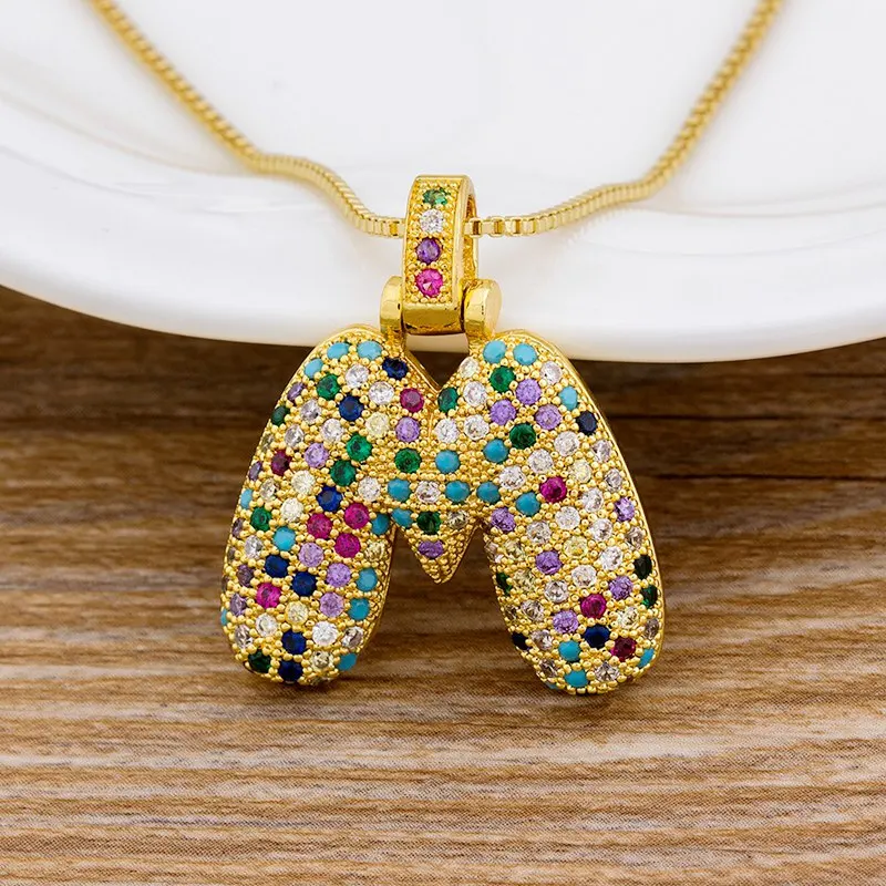 

AIBEF 26PCS/Lot Gold Plated A-Z Letter Family Name Initial Colorful Zircon Pendant Women Necklace Statement Jewelry Female Gift