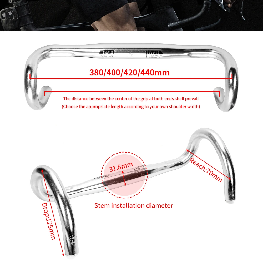 UNO Road Racing Handlebar 31.8mm Silver Bent Bar Ultralight 380/400/420/440mm Road Touring Bike Handles Drop Bar Bicycle Pieces