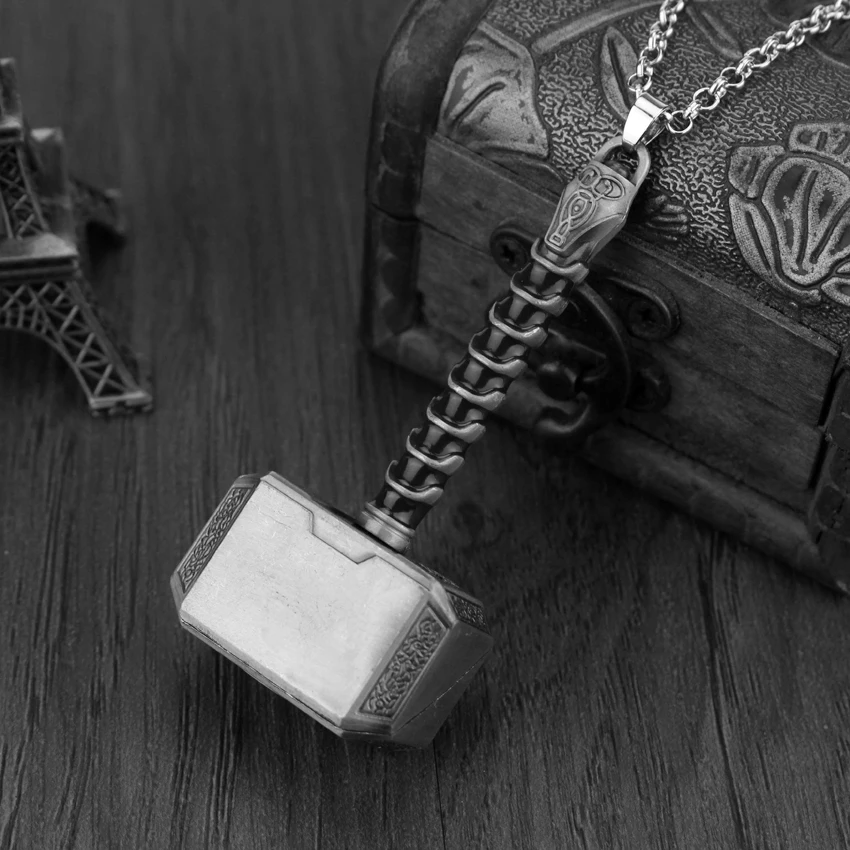 Marvel Superhero Thor Necklace Thor's Hammer Mjolnir Pendant Neck Chain Men's Trend Jewelry Accessories