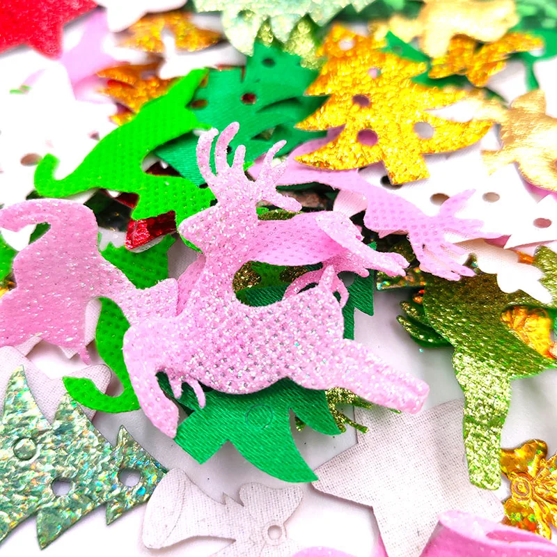 50Pcs/Lot Multi Style Christmas Deer Padded Appliques For Headwear Decoration Handmade Hair Clip Accessories