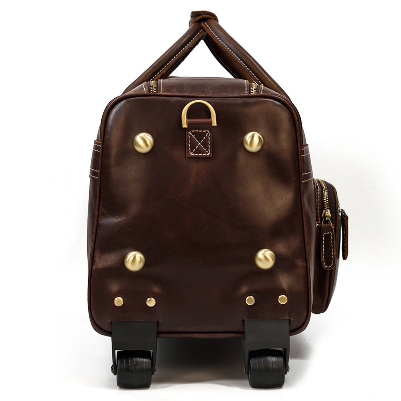 Bolso grande de cuero genuino para hombre, bolsa de viaje con ruedas, cuero de vaca, 20 \