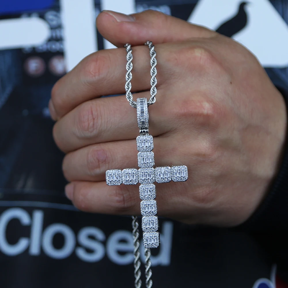 Iced Out Ankh Cross Pendant Tennis Chain Necklace For Men Women