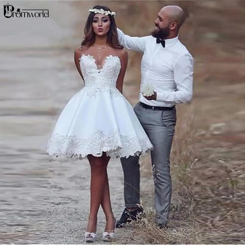 robe de mariee White Lace Appliques Short Wedding Dress Sweetheart Backless A-Line Wedding Gowns Dubai Saudi Arabic Bride Dress