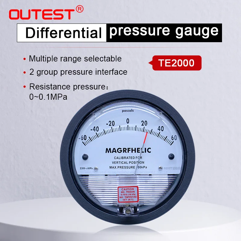 OUTEST  TE2000 Differential Pressure Gauge High Precision Air Vacuum Manometer Micro Measuring Range 0-30PA~0-30KPA