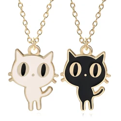 DIY Cartoon Fashion Animal Charm Pendant Kawaii Small Black White Cat Necklace Women's Girl Gift Collar Cute Friends Jewelry