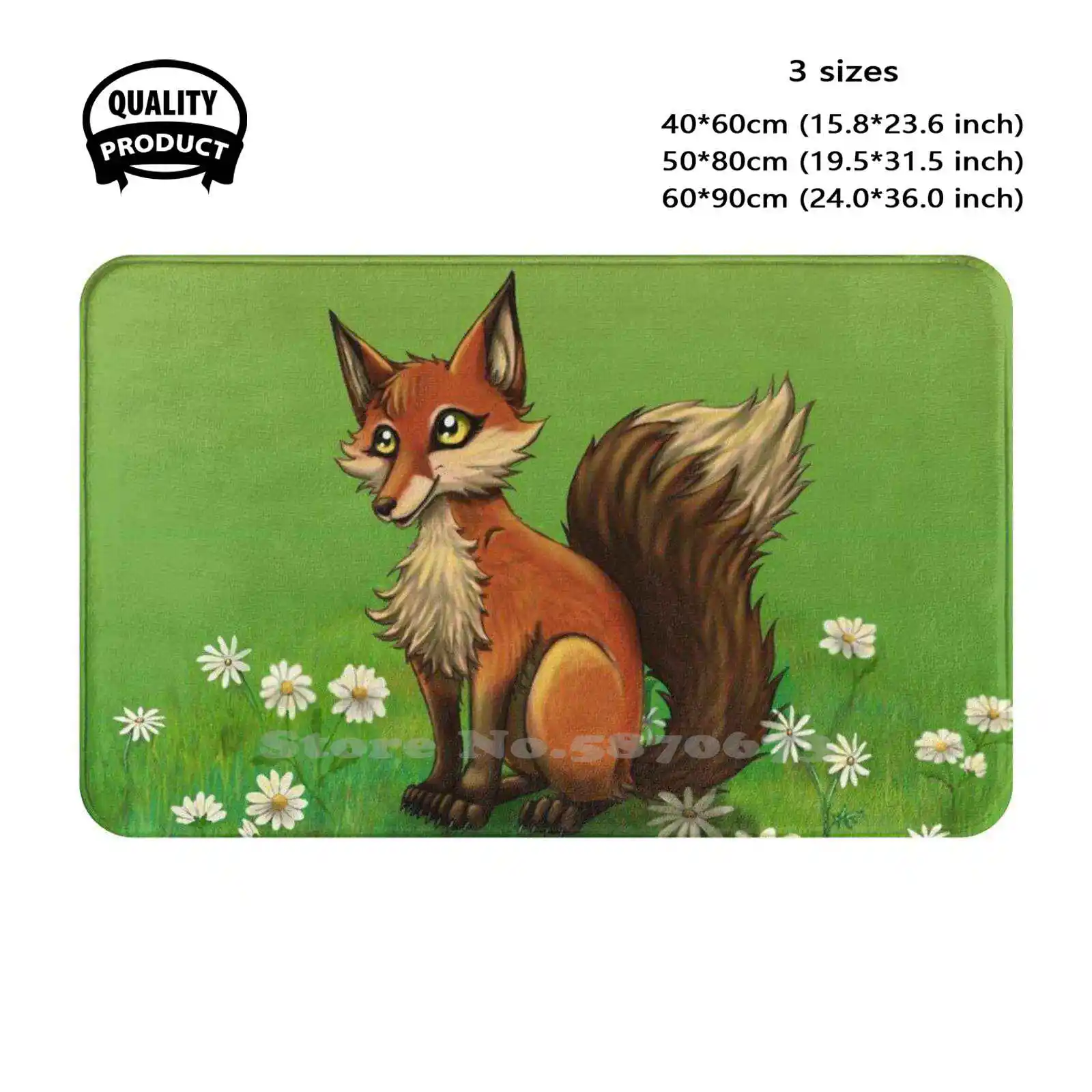 Little Vixen Soft Cushion Home Carpet Door Mat Car Rug Animals Fox Vixen Flowerfield Daisy Cute Green Summer Cartoon Kids