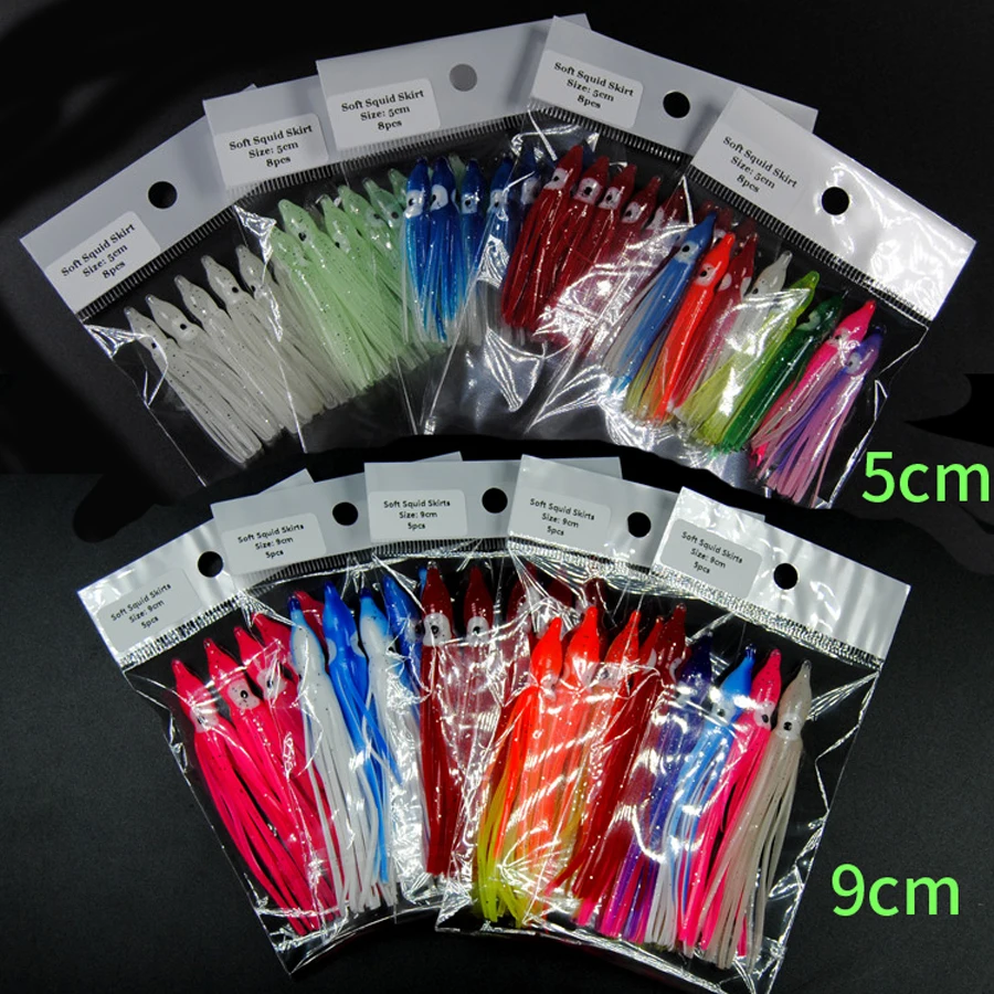 5-18cm Luminous Squid Skirts Soft Lure pesca Night Fishing Lure Octopus Glow Rubber Artificial Bait for Saltwater Fishing