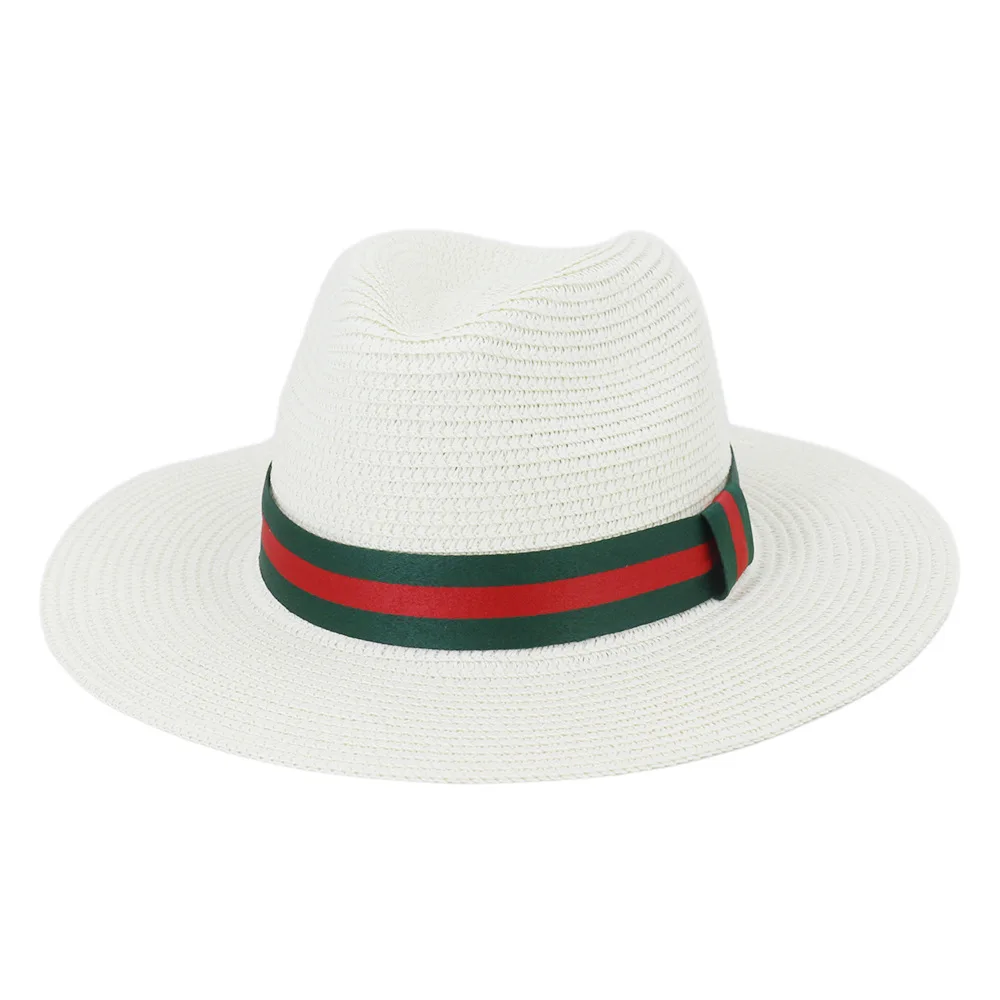 outdoor travel straw hat seaside sunshade sunscreen big brim  British style jazz hat with ribbon decoration HZ75