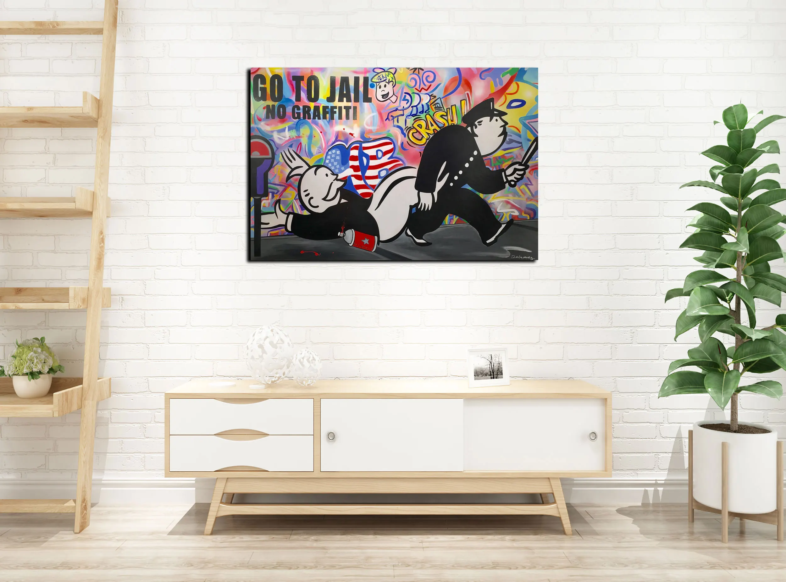 HD Print Alec Monopoly Oil Painting Home Decor Wall Art on Canvas Go To Jail No Graffiti Canvas Printings Canvas Painting - view 2