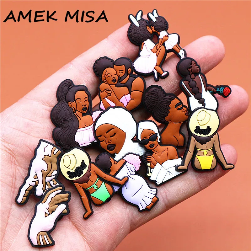 Black People Series Shoe Charms Accessories Black Family Melanin Portrait Shoe Buckle Decorations fit Kids X-mas Party Gift U271