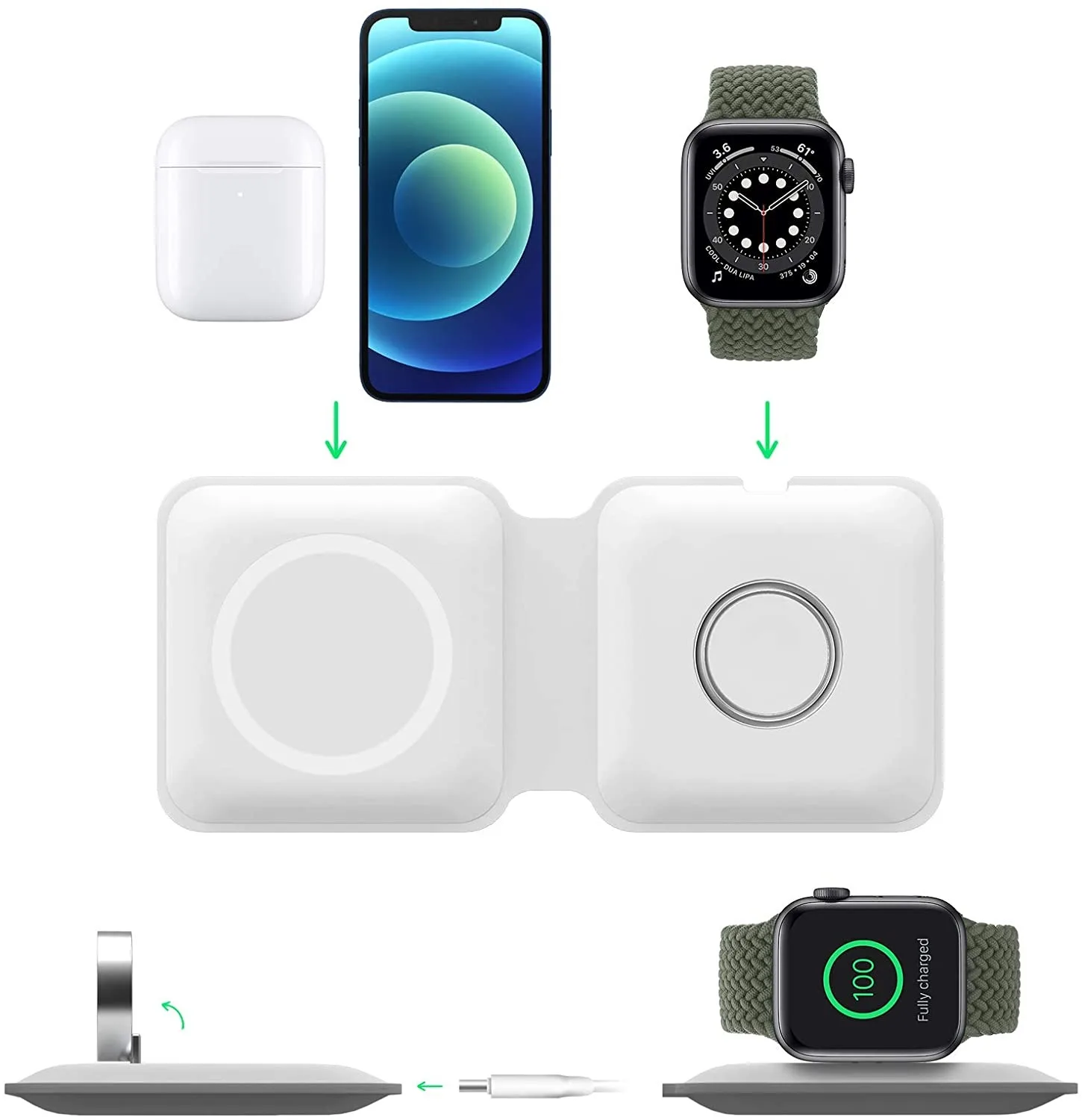 Folding wireless charger Dual device Watch charger Magnetic For iPhone 13 12 Pro Max Mini Fast Charging For AirPods Apple Watch