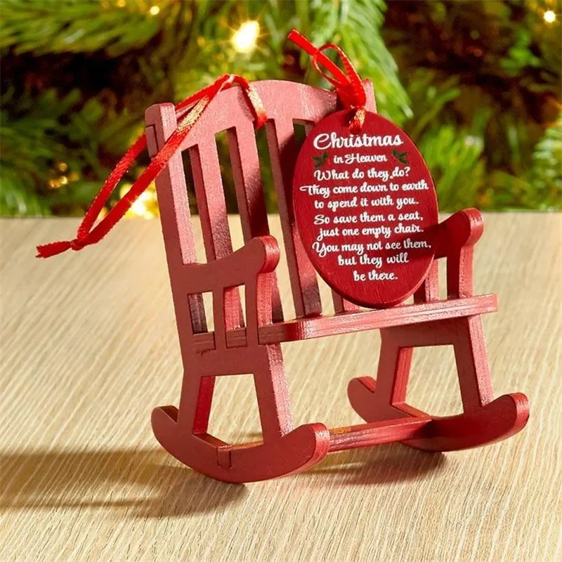 Christmas In Heaven Memorial Ornament Mini Wooden Rocking Chair with Meaningful Tag Sign Home Decor for Desktop PR Sale