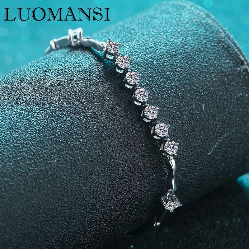 

Luomansi 3.5MM 9 Moissanite Silver Bracelet GRA Certificate S925 Sterling Silver Woman Jewelry Party Birthday Gift 18+3CM