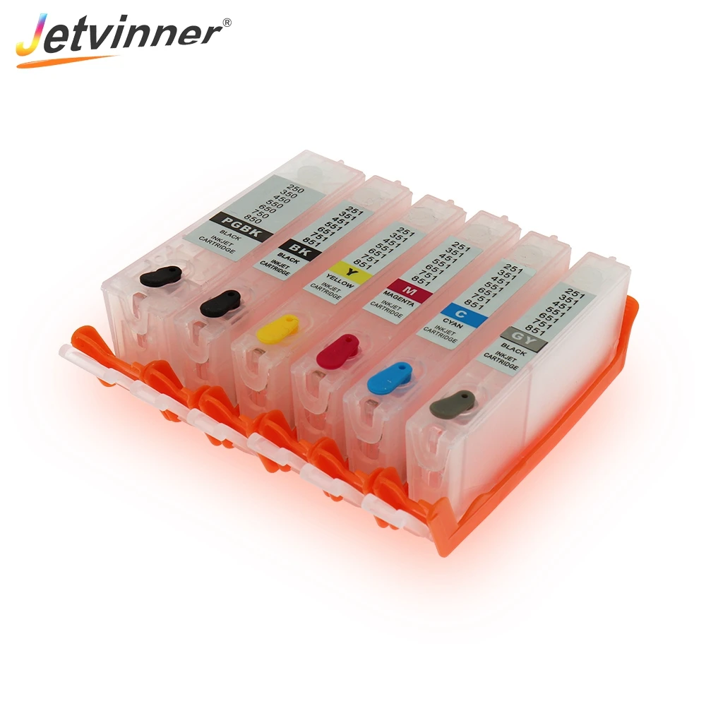 Jetvinner 6-color For 650 651 PGI650 CLI651 Refillable Ink Cartridge With ARC Chips For Canon PIXMA MG6360 Printer