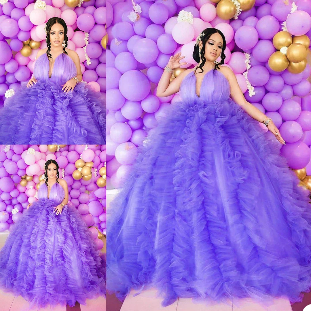 Bonito robe roxo novo babados festa princesa feito sob encomenda roupão de noite robes inchado fotografia formatura casamento boudoir pijamas