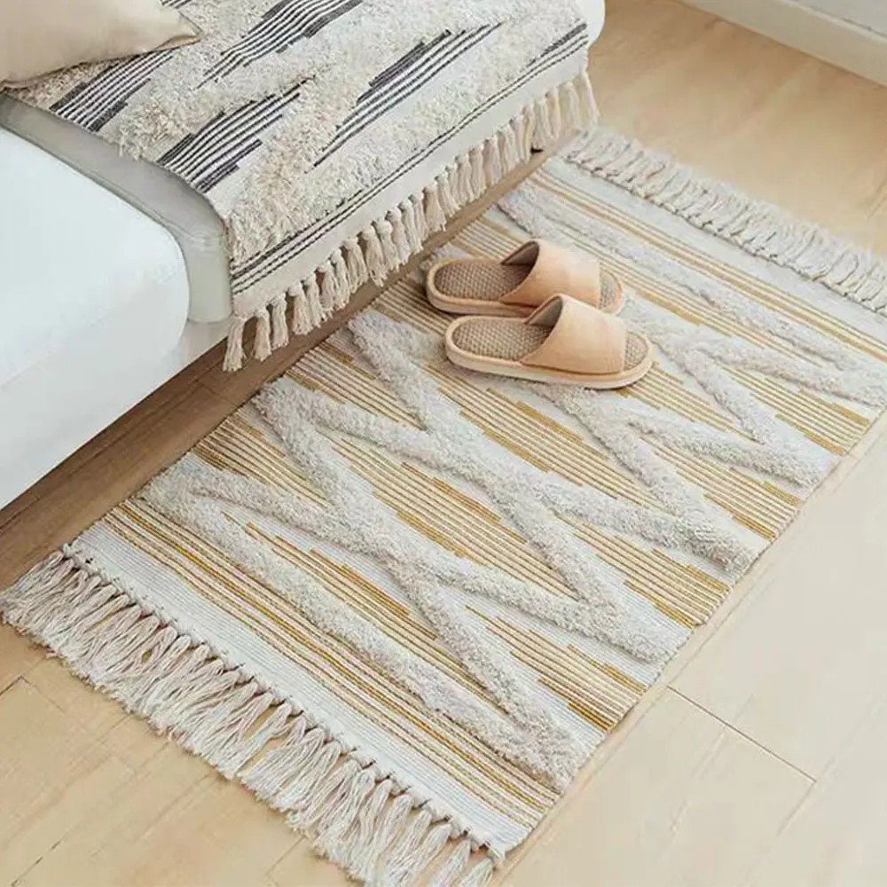 

Nordic Cotton Line Soft Tassel Home Carpets For Living Room Bedroom Kid Room Decorate Home Carpet Floor Door Mat Simple Rug Mat