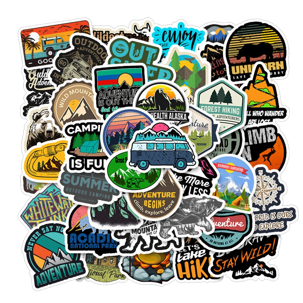 10/30/50pcs Camping Landscape Stickers Outdoor Adventure Travel PVC Waterproof Graffiti Sticker Decals DIY Laptop Skateboard Car