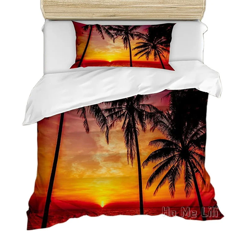 

By Ho Me Lili Duvet Cover Set Tropical Beach Palm Trees At The Sunset With Peaceful Ocean Evening View Of Resort Decor Bedding