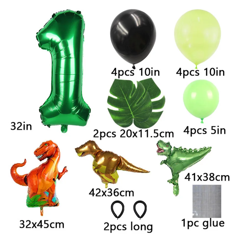 21pcs Jungle Dinosaur Party Balloons Set Mini Dinosaur Balloon Green number Ballon Kids 1 2 3 4 5 Year Birthday Party Decoration