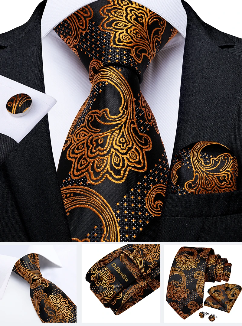 Modische Paisley-Herrenkrawatten in Gold, Türkisgrün, Schwarz, 8 cm, Business-Hochzeits-Accessoires, Krawatte, Geschenk für Männer, DiBanGu – Detail 21