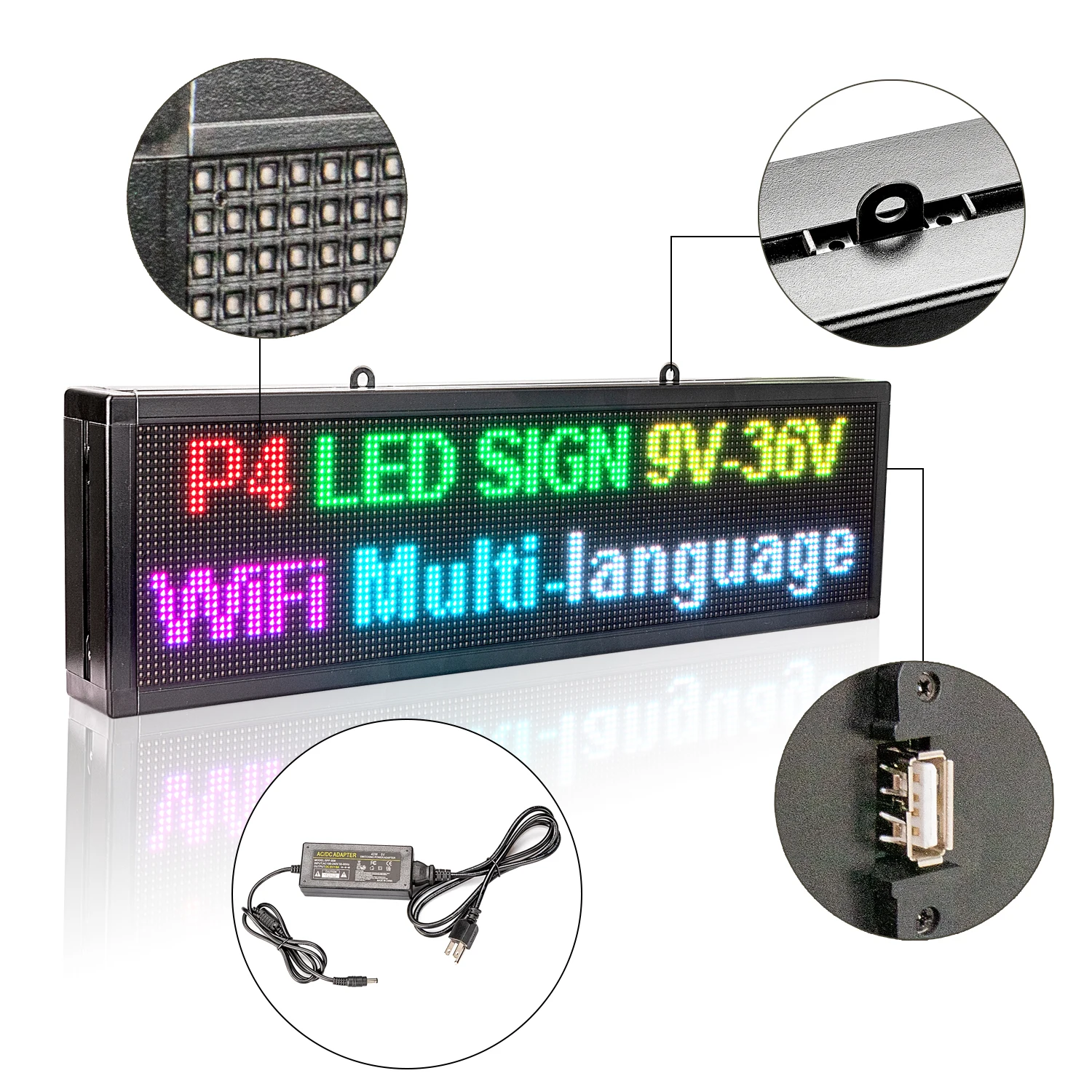 P4 LED Signs Screen SMD RGB Full Color Module WiFi/U-Disk Programmable Scrolling Message for Stylish Restaurant/Store Window HD