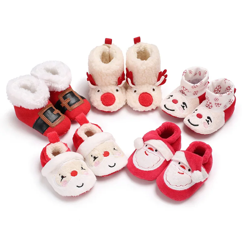 2024 New Christmas Baby Shoes Baby Boys Girls Winter Warm Santa Claus First Walkers Cute Xmas Baby Boots DS9