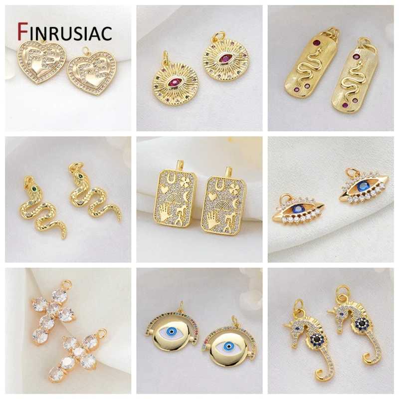 14k Real Gold Plated Brass Pave Setting Zircon Seahorse Snake Pendants For DIY Necklace Earrings Jewelry Making accessories