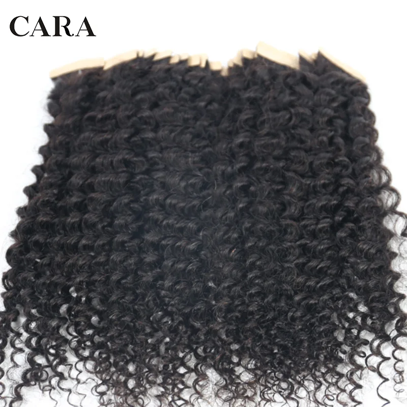 Afro Kinky Curly PU Tape In Hair Extensions Human Hair 3C 4A Virgin Hair For Black Women  Seamless Bundles Brazilian Wave CARA