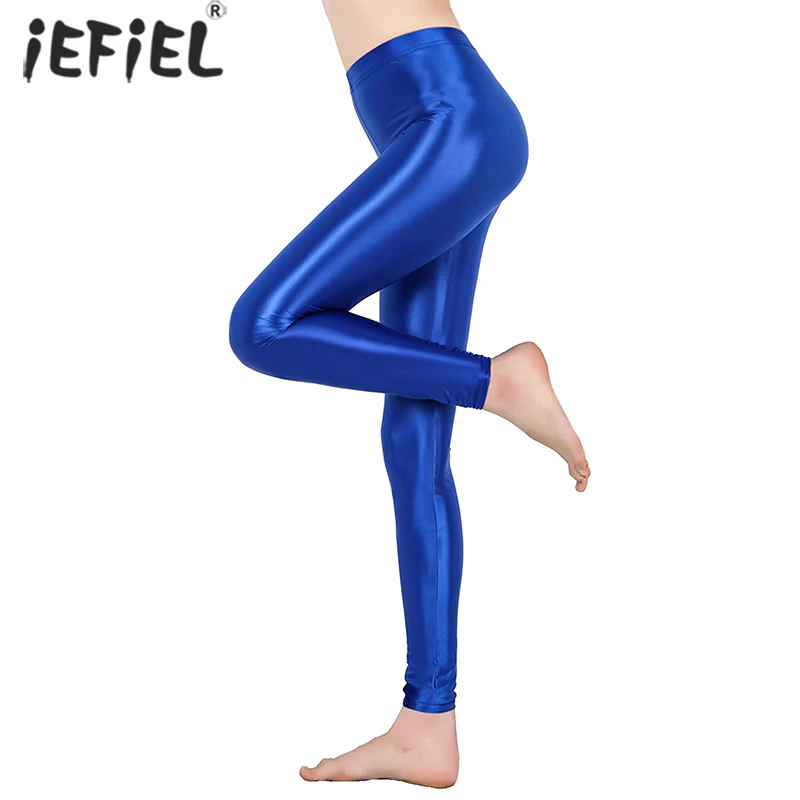 Kids Shiny Metallic Stretchy Seamless Ballet Dance Leggings Girls Trousers Tights Sport Pant Fitness Yoga Gym Workout Sweatpants