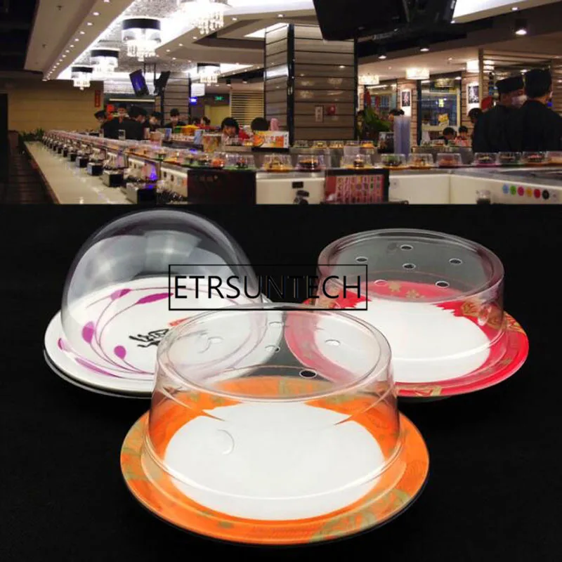 100pcs Plastic Lid For Sushi Dish Buffet Conveyor Belt Sushi Reusable Transparent Cake Dish Cover Restaurant Accessories