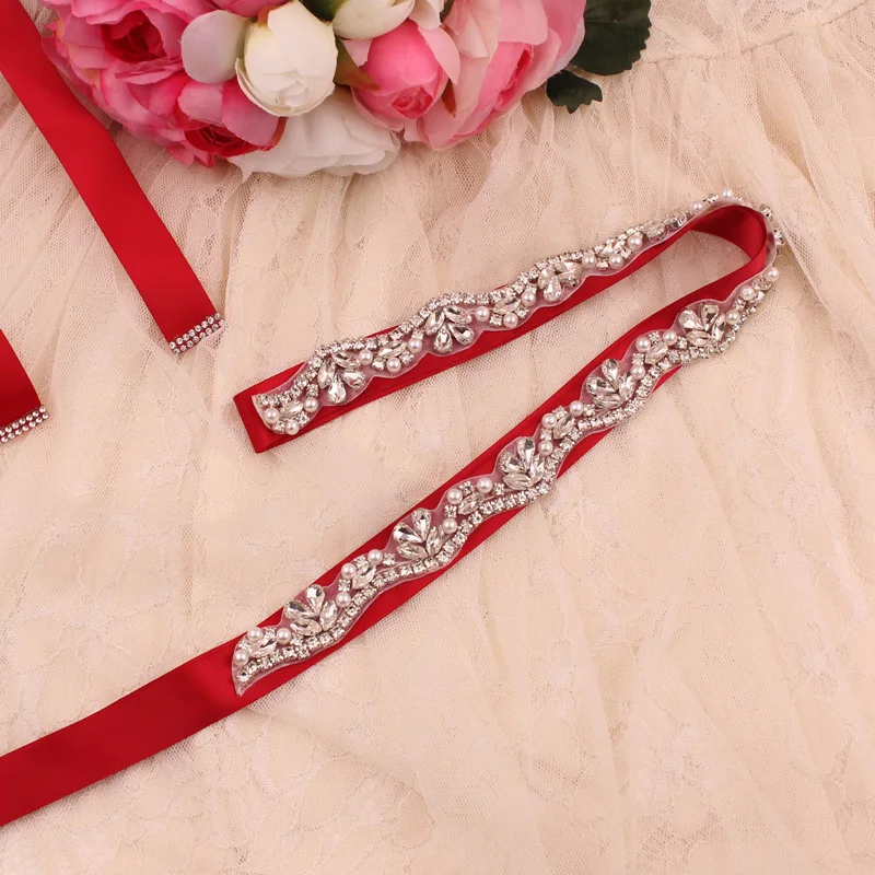 Bridal Belts Bling Wedding Women Handmade Jewelry Silver Rhinestone Pearl Crystal Sparkly Party Formal Dress Diamond Bride Sash