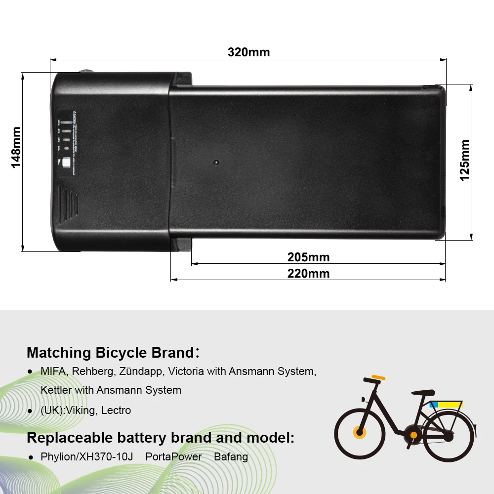 36V Battery Pack Ebike Battery 36V10.4Ah Maratron Electric Bike Battery Electric Bicycle Akku for MIFA Rehberg Zündapp Victoria