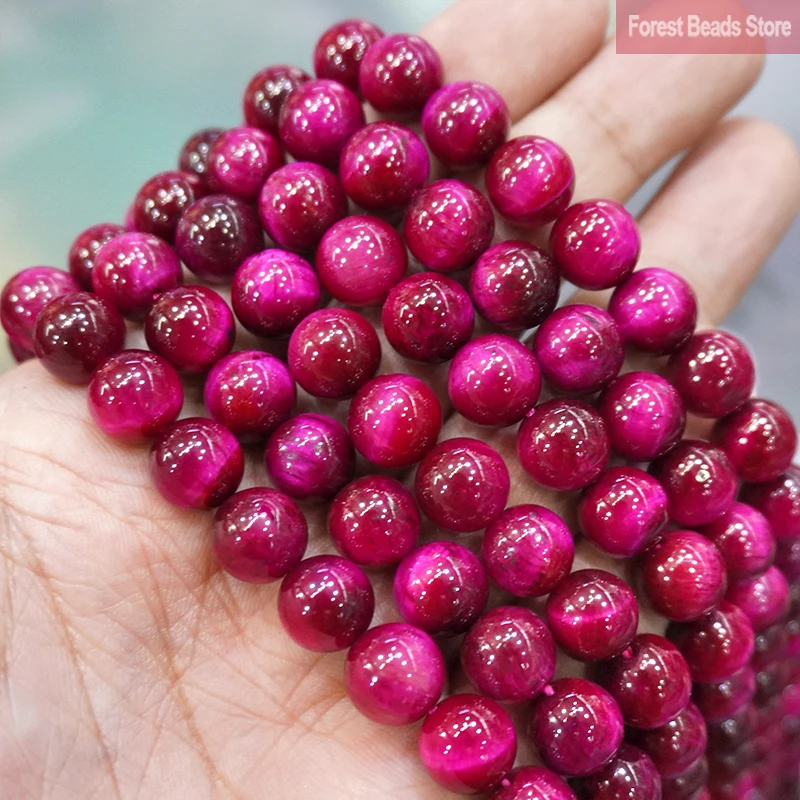 Rose Pink Tiger Eye Natural Smooth Stone Round Beads DIY Charms Bracelet Necklace for Jewelry Making 15