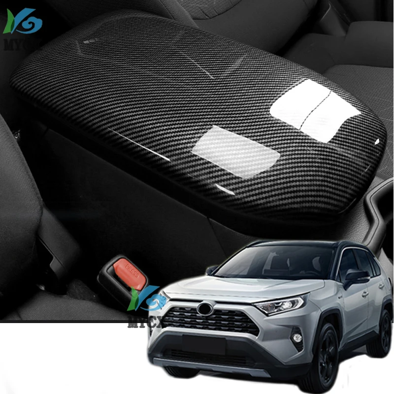 

For toyota rav4 xa50 2019 2020 Accessories Car styling ABS carbon fiber pattern Center Console Armrest Box Cover Pad Protective