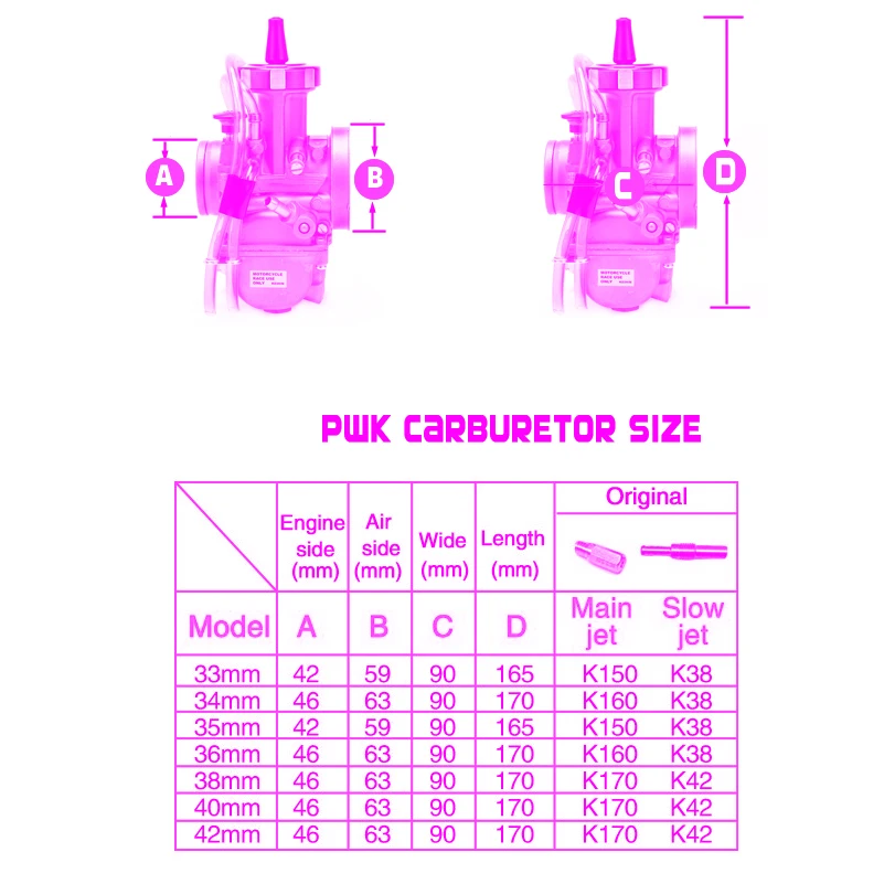 PWK Carburetor 33 34 35 36 38 40 42mm Racing Carb Universal 2T 4T Engine Dirt Bike Motocross Motorcycle Scooter ATV Quad UTV