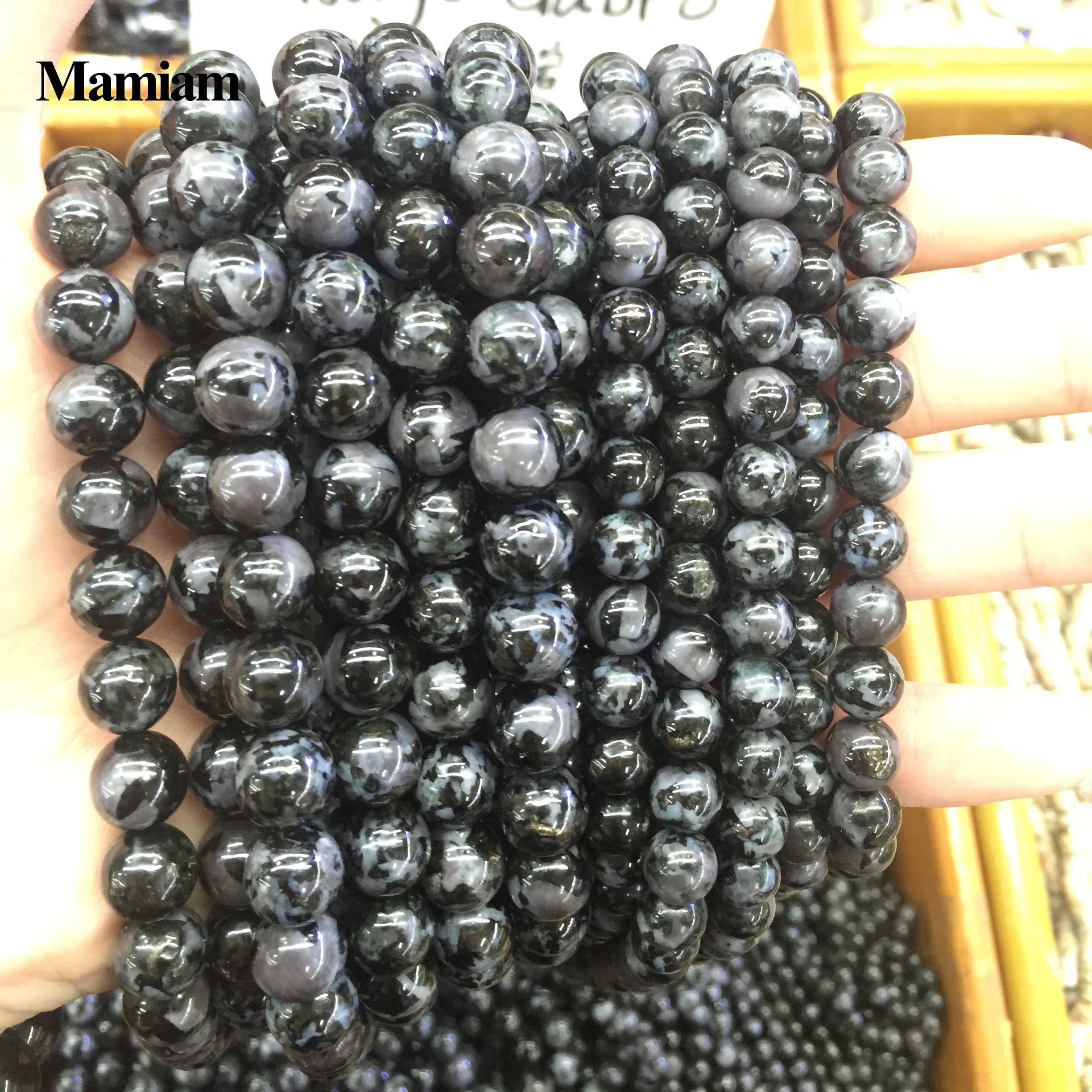 Mamiam Natural A Indigo Gabbro Beads Smooth Loose Round Stone Diy Bracelet Necklace Jewelry Making Gemstone Design