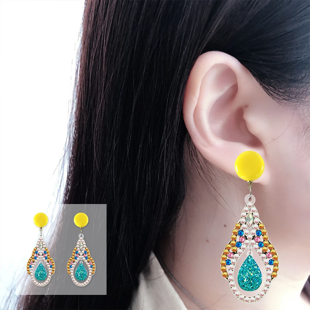 5D Mosaic Diamond Earrings DIY Painting Kit Rhinestone Drilling Ear Dangles Fashion Women Girl Jewelry Gift