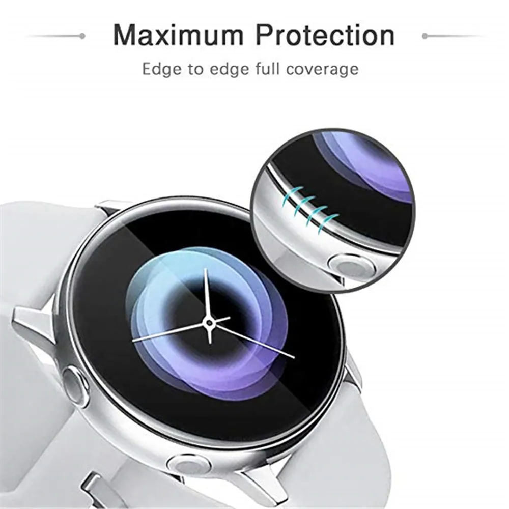 2pcs Ultra-thin Protective Film for Samsung Galaxy Watch Active 2 40mm 44mm Anti-Bubble Soft 3D Edge Screen Protector Cover