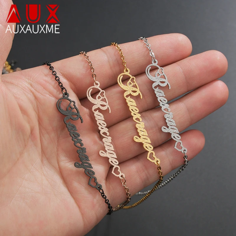 Auxauxme Personlized Heart Name Pendant Necklace Matte Stainless Steel Women Wedding Necklace Valentine's Day Gifts Femme