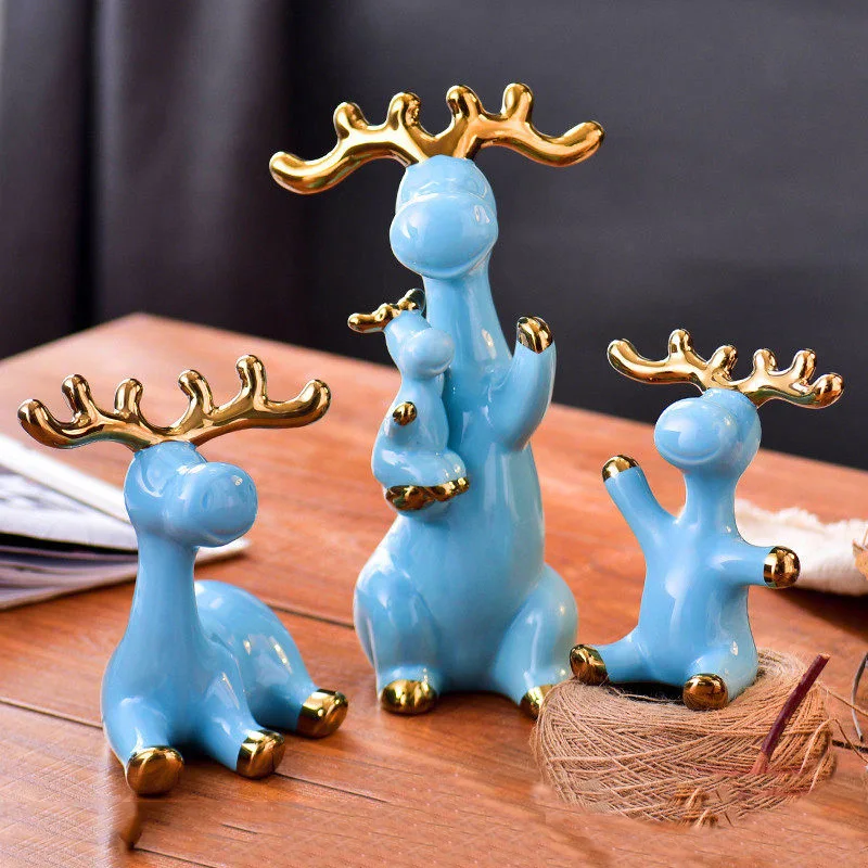 MODERN CERAMIC DEER FIGURINES CRAFTS LIVINGROOM TV CABINET FURNISHINGS DECOR OFFICE DESKTOP ORNAMENTS GIRLFRIENDS WEDDING GIFTS