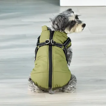 Winter Dog Clothes For Small Dogs Warm Fleece Large Dog Jacket Waterproof Pet Coat With Harness Chihuahua labrador Clothing 2