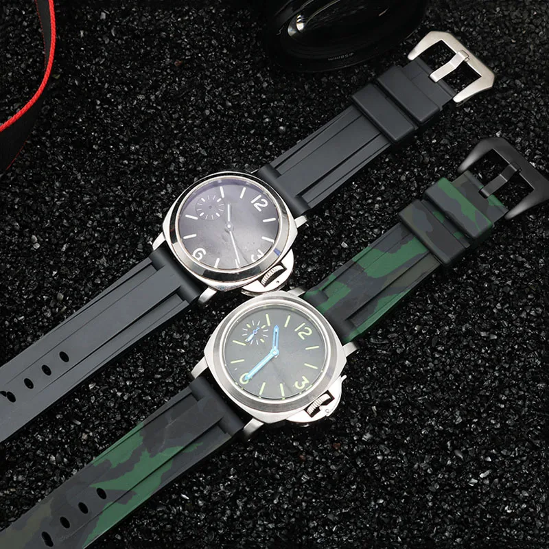 

For Panerai Watchband 22mm 24mm 26mm Black Blue camouflage green watch band Waterproof silicone Strap with steel clasp free tool