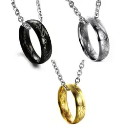 Vintage Stainless Steel Circle Ring Pendant Link Chain Necklace For Men Punk Jewelry