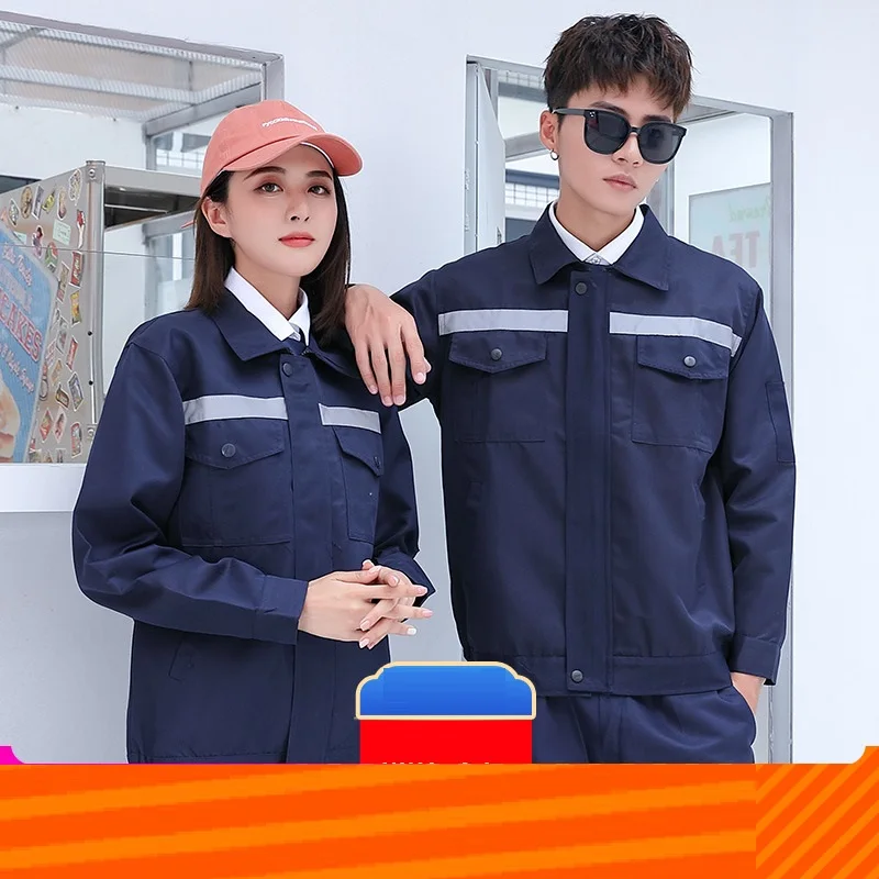 Woman men working coveralls spring hi viz factory uniforms Reflective welding suit auto repairmen workshop mechanic clothes set