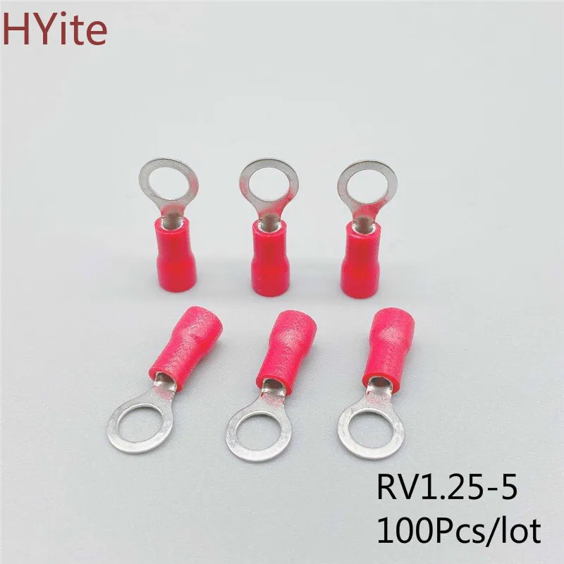 

RV1.25-5 Red Insulated Crimp Ring Terminal Cable Wire Connector 100PCS/Pack RV1-5 RV