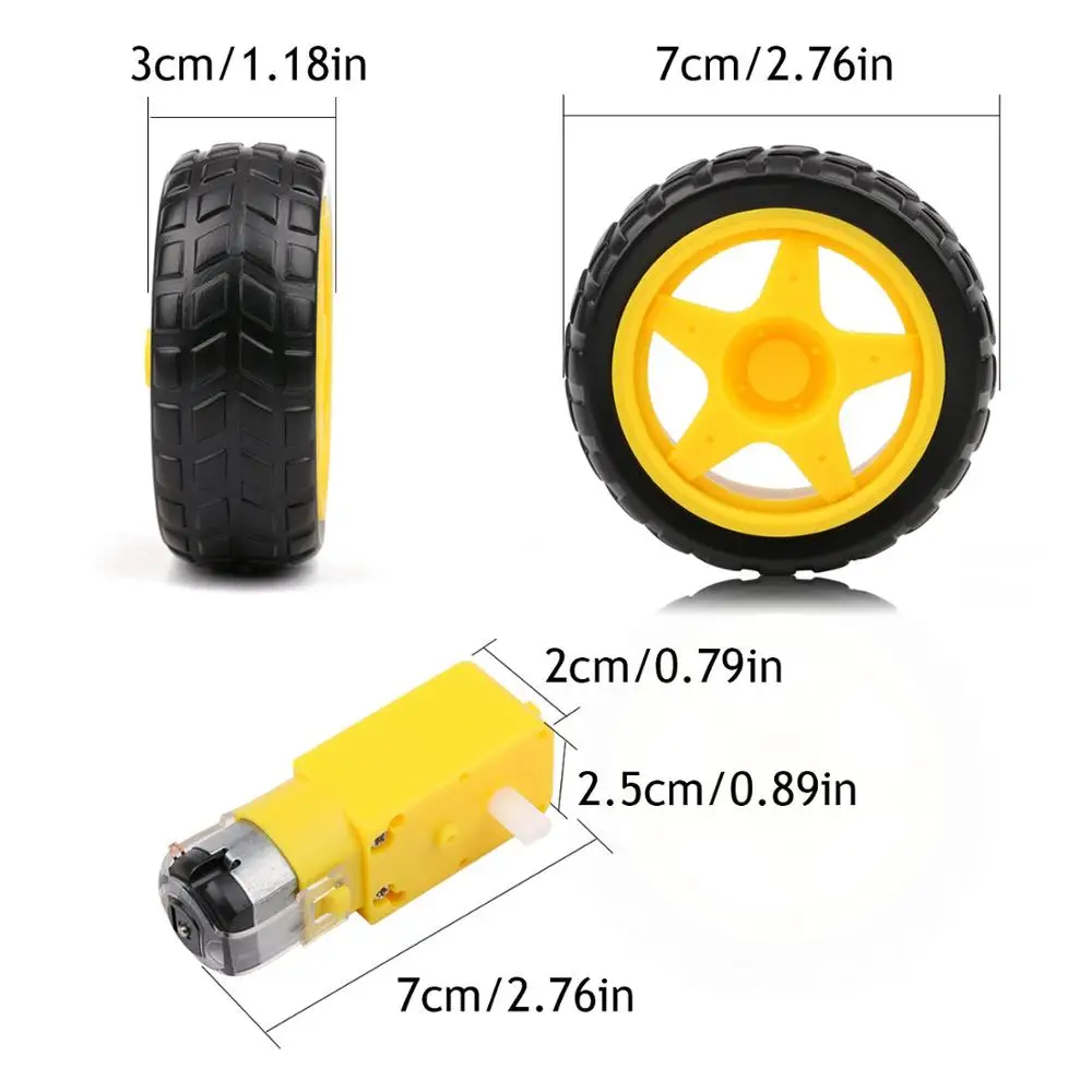 Motor eléctrico de caja de cambios para arduino, neumático de coche, rueda amarilla con Motor TT de plástico, 3-6V, Motor de engranaje de doble eje