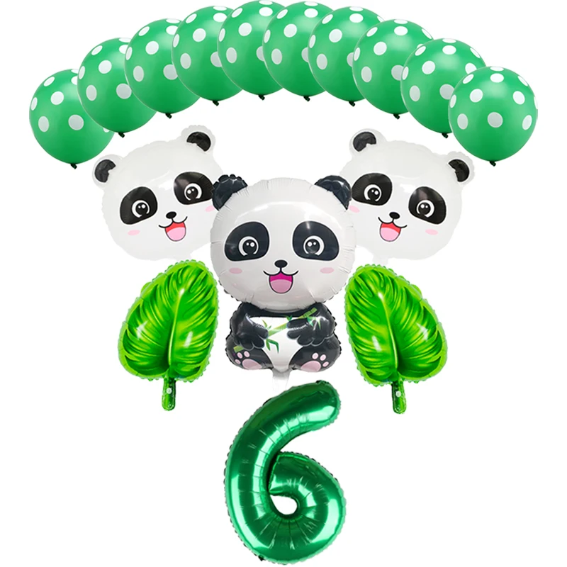 16Pcs Panda Balloon Cartoon Animal Green Leaf Forest Theme Balloon Globos Children Birthday Party Decoration Kids Toys Balls16pc