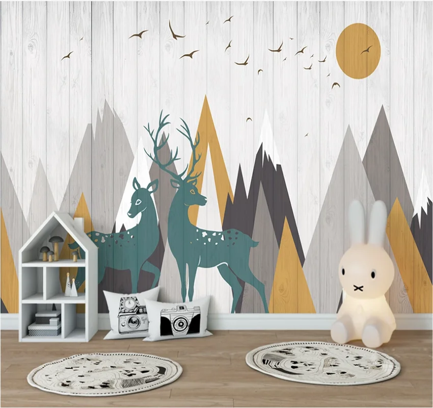 

xuesu Custom 8d wallpaper 3d mural cartoon children Fangshan bird sunrise forest elk background wall covering