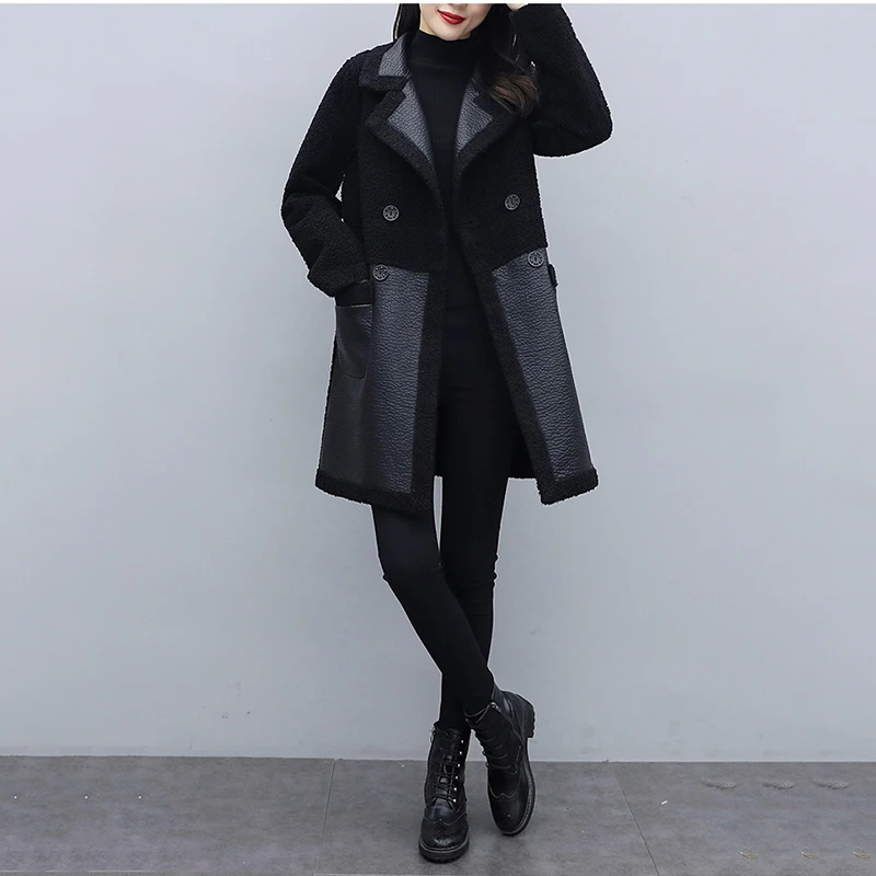 2024 New Fashion Plus Size Women\'s Clothing Autumn Winter Coats Western Style Stitching Warm PU Leather Jacket